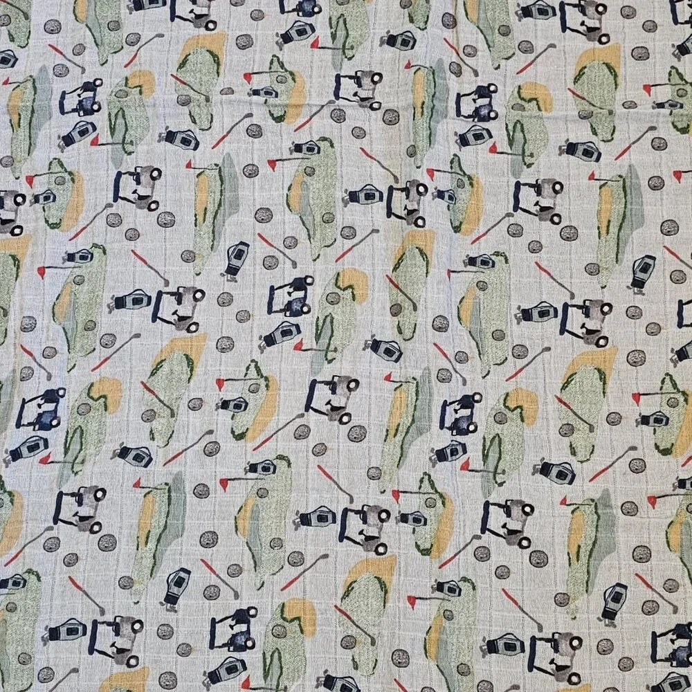 MUD PIE Golf Blanket Cart‎ Clubs Bags Flags Balls Thin Muslin Cotton